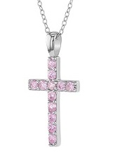stunning silver pink cubic zirconia baby cross necklace